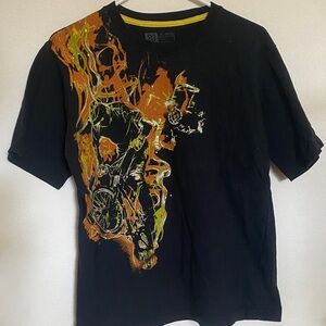 Edgy Black Tee with Orange and Yellow Graphic